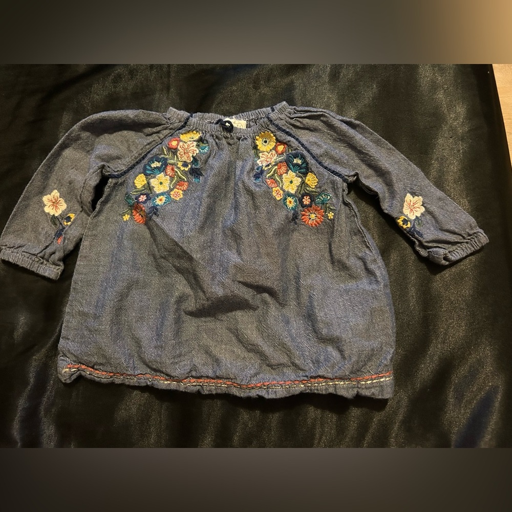 Embroidered Floral Kids Top - Blue